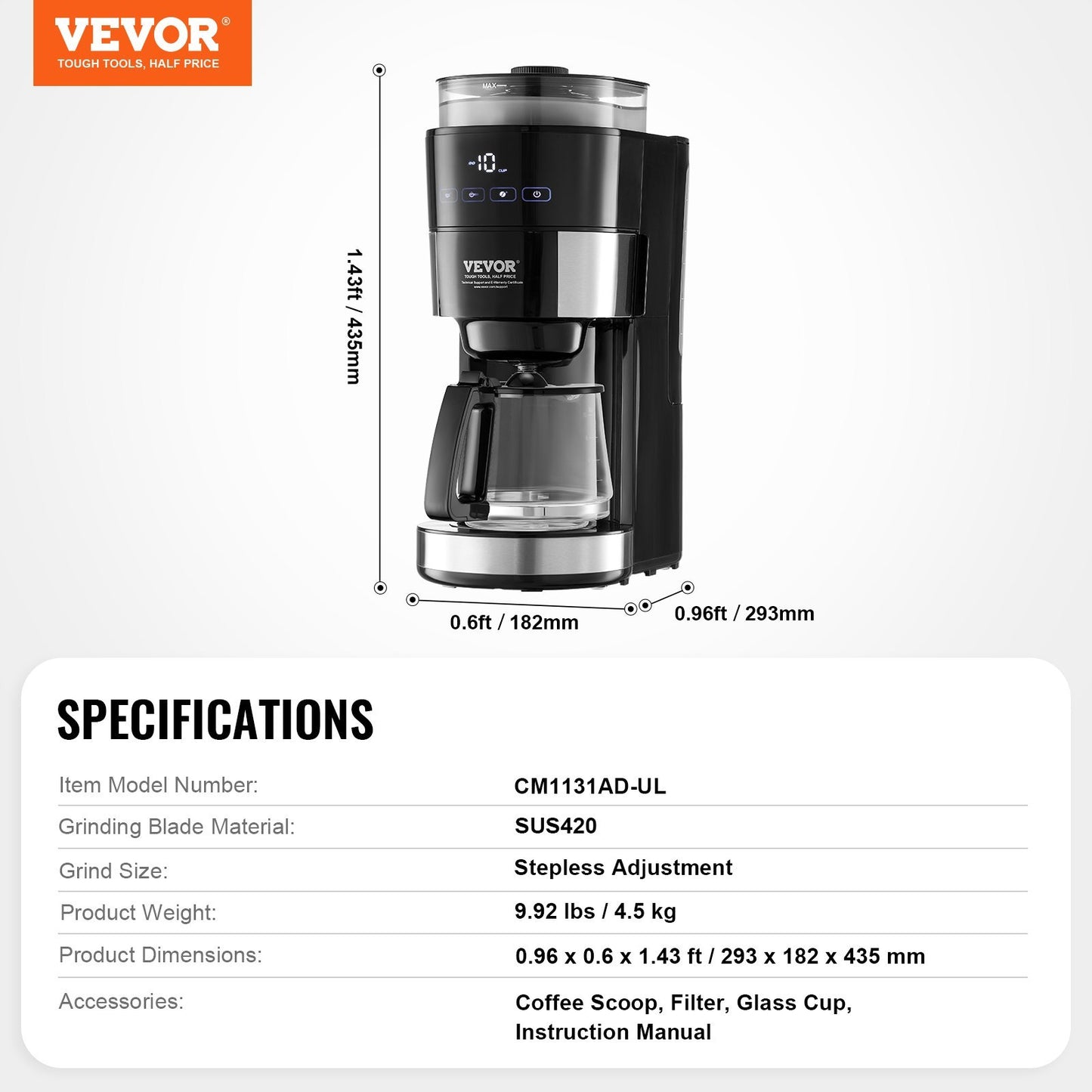 10 Cup Drip Coffee Machine With 3 Brew Strength Control